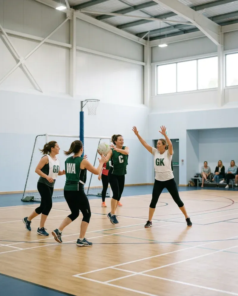 Netball match at a community sports hall